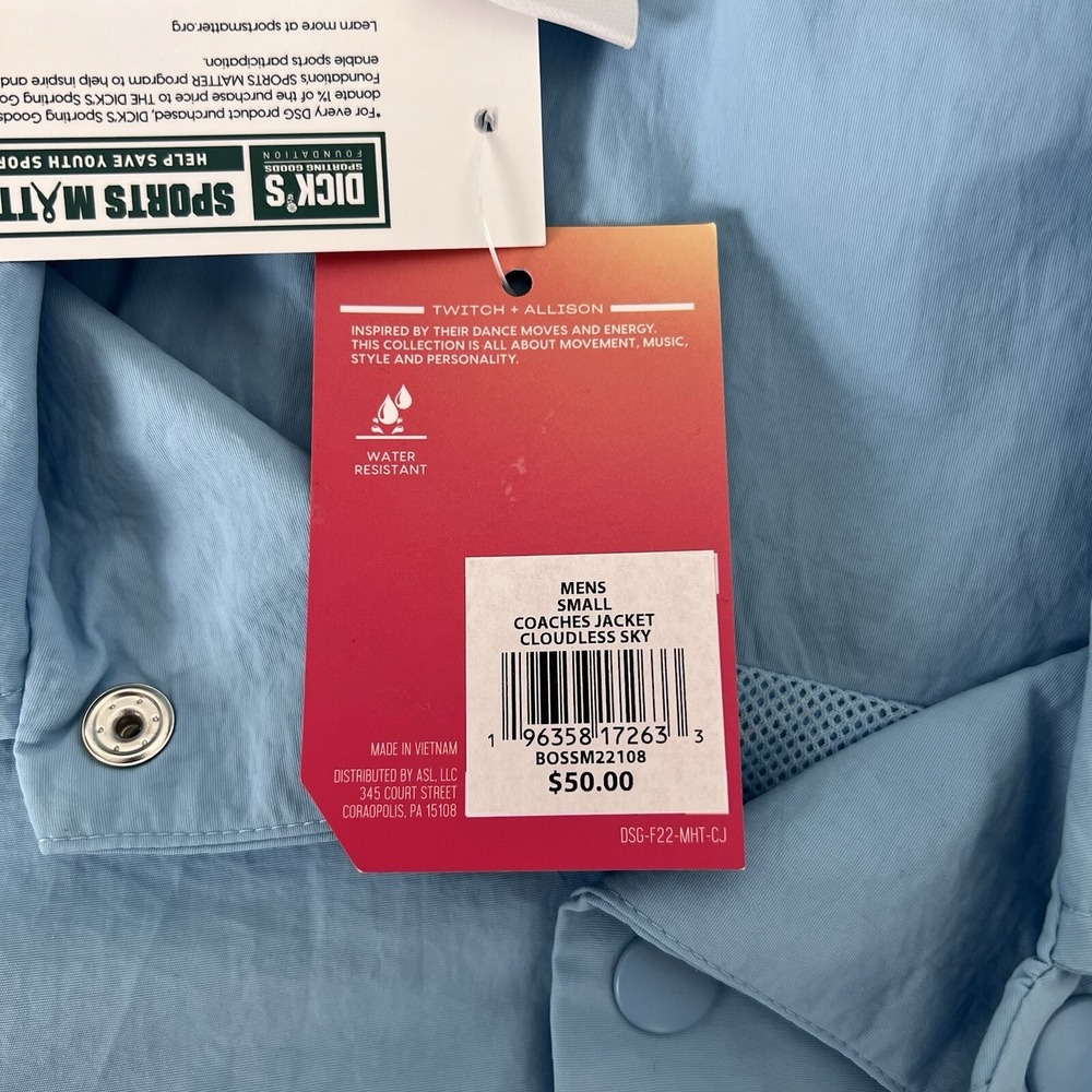 DSG Mens Small Coaches Jacket Cloudless Sky Blue Water Resistant Streetwear NWT - Picture 7 of 9